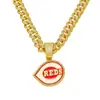 Collar con Colgante de Cadena Completa de Diamantes para Hombre, Estilo Hip-Hop, Personalizado con Goteo de Aceite y Logo de Equipo de Béisbol, Nuevo, Transfronterizo Europeo y Americano
