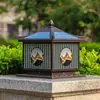 Luces Solares para Poste de Columna al por Mayor de Fábrica con Materiales de Aluminio y Acrílico, con Patrones de Paisaje Estampados en Seda, Luces LED para Poste de Valla y Puerta