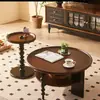 Mesa Redonda Maciza de Madera Vintage Estilo Francés, Mesa de Café de Doble Capa y Mesa Auxiliar para Sala de Estar de Mediados de Siglo, Mesa de Té Pequeña de Diseñador