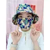 Sombrero con Máscara Protectora Solar Nuevo Primavera 2026 con Cubierta Facial Integrada, Sombrilla de Ciclismo al Aire Libre Estampada a Prueba de Viento, Transpirable, Sombrero para Recoger Té