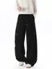 Pantalones casuales estilo americano de remaches color verde militar para hombre, nuevos pantalones de pierna curva de otoño, pantalones anchos holgados de moda