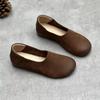 Zapatos de cuero sin cordones, hechos a mano, artísticos, estilo vintage de algodón y lino, estilo Mori, punta redonda, sencillos, cómodos, planos, de piel de vaca para mujer.