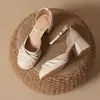 Colección nueva 2026: Sandalias de verano para mujer con punta cuadrada, una sola tira y tacón grueso, perfectas para combinar con vestidos; zapatos de mujer de tacón medio a alto