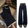 Jeans Gruesos de Terciopelo Azul Oscuro Talla Grande para Mujer en Otoño e Invierno Nuevo Diseño con Pantalones Anchos Perezosos y Relajados