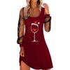2023wish Estación Independiente Amazon Otoño Nuevo Vestido de Manga Larga con Estampado de Copa de Vino Navideña para Mujer