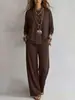 Traje casual de otoño e invierno 2026 para mujer, color liso, nuevo conjunto de dos piezas con top de manga larga casual y pantalones de pierna ancha