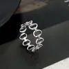 Anel de Dedo Indicador Geométrico de Prata S925 Estilo Ins da Moda para Mulheres, Anel de Corrente Oval de Nicho