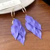 Pendientes de Plata con Borla de Pétalo Morado Pintado Europeo y Americano Estilo Vacaciones en la Costa Personalidad Tachuelas para Oreja Joyería para Oreja de Nicho de Alta Gama