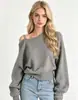 Diseño estilo americano, suéter de un solo hombro, color liso para mujer, holgado y suave, adecuado para usar como prenda exterior en otoño e invierno, con un hombro inclinado y diseño de hombro descubierto