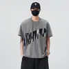 Ropa de Hombre Shanggu Algodón Seda Helada Marca de Moda Camiseta Personalizada Estilo Americano Estampado de Retazos de Moda Holgada Cuello Redondo Tejido de Algodón Seda Helada
