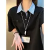 Camisa Polo Americana Falsa de Duas Peças Costuradas, Camiseta Masculina de Verão Estilo Americano com Manga Curta e Ombro Normal, Meia-Manga Resistente de Alta Qualidade