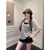 Camiseta de Manga Corta de Alto Gama Estilo Coreano Gris para Mujer 2025 Verano Nueva Ajustada y Versátil Top Chic Puro Deseo Tendencia