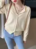 Suéter Cardigan de Punto Gris Abrigo para Mujer Primavera Otoño Nuevo Estilo Ropa Exterior Tejido Elegante Manga Larga Suave Esponjoso Top