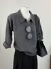 Estilo Old Money Suéter de Punto con Cuello Polo Gris para Mujer Otoño/Invierno de Gama Alta Holgado con Solapas Capa Base Top