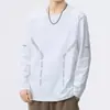 Camiseta casual masculina versátil de cor sólida para o outono 2026, gola redonda solta, manga longa, top moderno