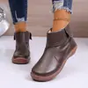 Comercio Exterior Transfronterizo Tallas Grandes 2026 Punta Redonda Cremallera Lateral Botas de Cuero para Mujer Color Sólido Costuras Dobladillo Tobillo Corto Botas Martin Mujer