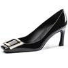Zapatos de tacón bajo cuadrados de nuevo estilo para mujer, tacón medio, verano 2026, retro francés, punta cuadrada poco profunda, tacón fino, gris elefante, tacones altos para el trabajo