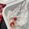 Mini colgante de cuentas de corazón de manzana, bonito lazo, cadena para teléfono móvil, corazón de niña, dulce manzana roja de amor, adornos colgantes