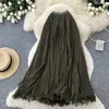 Falda de malla suave estilo francés, falda larga plisada de línea A de cintura alta, elegante y femenina para el trabajo, colección de otoño 2026