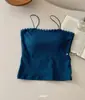 3006# Nuevo Encaje Patchwork Atmósfera de Moda Espalda Descubierta Tirantes Huecos Almohadilla para Pecho Deseo Puro Chica Picante Top Sutil