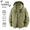 Jaqueta de algodão com forro de fleece para o inverno masculino com capuz, modelagem solta, quente e estilo casual de roupa de trabalho, modelo 8579A