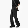 Calça Casual Solta Estilo Coreano para Homens, Marca Tendência de Verão, Perna Reta Solta Levemente Flare Longa, Cintura Alta Preta