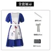 Alice Madness Returns Fantasia Cosplay Vestido de Empregada Azul Manchas de Sangue Fantasia de Cosplay para Halloween Anime Role-Playing Cosplay