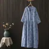Vestido Largo Estampado para Mujer Primavera/Verano 2026, Doble Capa de Gasa, Tallas Grandes, Vestido Camisa con Cuello Alto, Mangas Tres Cuartos