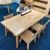 Mesa Larga Cuadrada de Madera Maciza Engrosada de Madera de Caucho para Niños Mesa de Arte para Ocho Personas Mesa de Pintura Mesa de Juegos Mesa de Aprendizaje Montaje de Escritorios y Sillas