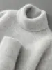 Suéter de Lã 100% Pura com Gola Alta para Homens, Suéter de Cashmere Solto de Manga Longa para Outono e Inverno, Camada de Base Tricotada Grossa para Jovens