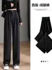 Pantalones de traje negros de pierna ancha para mujer, nuevo estilo verano 2026, tiro alto, con caída, pantalones rectos talla grande, pantalones casuales de moda