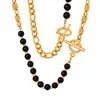 Collar de joyería con cuentas hechas a mano, hebilla ot, ágata negra natural, nuevo diseño retro de lujo ligero de nicho europeo y americano