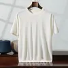 Camiseta de punto de manga corta para hombre, cuello redondo, 100% lana fina de verano, delgada, de alta gama, informal de negocios, manga corta