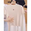 Camiseta de Manga Curta com Camélia Francesa Feminina Verão Nova Gola Meia-alta Elegante Versátil Slim Fit Top Suéter de Seda Gelada