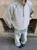 Sudadera Retro Americana con Media Cremallera para Hombre Otoño Gama Alta Pesada Rígida Pulóver Corte Limpio Cuello Alto Chaqueta