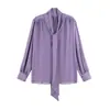 Atacado Transfronteiriço Roupas Femininas Mais Vendidas Moda Feminina Estilo Suave Decoração com Fita Manga Bufante Camisa de Chiffon