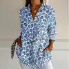 2024 Novo Transfronteiriço Padrão Estampado Colorblock 3D Outono Casual Solto Camisa Top de Botão Feminino Europeu e Americano