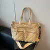 Bolsa de Algodão Acolchoada de Grande Capacidade Casual para o Dia a Dia 2025 Versátil Feminina de Alta Qualidade Ombro Único Transversal Bolsa Tote