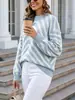 Bestseller transfronterizo: Suéter de punto para mujer de otoño e invierno, cuello medio alto, con patrón de espiga, colores contrastantes, diseño jacquard, corte holgado, hombros caídos, acanalado
