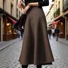 Falda Midi a Cuadros Marrón Estilo Retro Americano Lujo Ligero Gama Alta Otoño e Invierno Falda de Línea A Ajustada