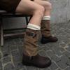 Otoño 2024 Hebilla de Cinturón Retro Francés Botas de Caballero de Caña Larga para Mujer Estilo Británico Casual Niche Costuras Botas de Manga