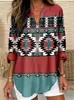2026 Marca Independente Plus Size Feminina Verão Gola V Pequena Manga Longa Dia da Independência Floral Simples Casual Elegante Camiseta