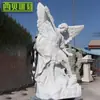 Decoración de Escultura de Ángel de Mármol para Exteriores Estilo Europeo Blanco Arcángel Largo Miguel San Miguel Escultura de Piedra Adornos