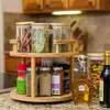 Estante giratorio de madera para especias transfronterizo, estante de almacenamiento de especias, estante de almacenamiento de botellas de especias para encimera de cocina, estante de especias