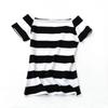 Camiseta feminina de manga curta, slim fit, sexy, com ombros expostos, meia manga, camada de base