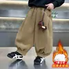Ropa de Invierno para Niños Colgante de Lana de Cordero Caballo Pequeño de Cuero Pantalones tipo Cimitarra Estilo Coreano Mono Infantil de Felpa Pantalones Casuales Pantalones de Algodón para Bebé