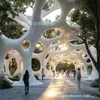 Corredor em Forma de Coluna de Fibra de Vidro com UHPC, Pavilhão de Paisagismo de Pátio de Hotel, Coluna em Forma de Árvore, Instalação de Arte Interna de Shopping Center