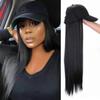 Peruca de chapéu de verão transfronteiriça Pinduoduo, peruca feminina de uma peça, cabelo longo e liso, europeu e americano, nova simulação de cabelo longo em estoque