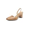2. Sapatos femininos simples para primavera e verão, com salto grosso, bico fechado e estilo francês! Novas sandálias de salto alto de 6cm sem calcanhar, feitas de couro bovino de primeira camada, modernas