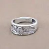 Yilu elegante Plata Pura 925 Flor de Loto hoja de loto tallada Estilo Nacional Femenino abierto anillo de pareja al anillo salido del lodo pero no teñido